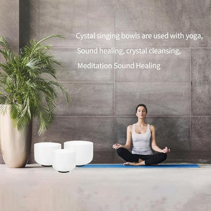 Hye-eun Crystal Singing Bowls Set, 432hz of 3pcs Singing Bowls 8-12 Inch G E C with Carrying Case for Sound Healing Meditation