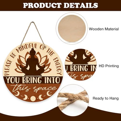 Positive Energy Buddha Front Door Sign, Meditation Room Zen Den Wood Door Hanger Decor, Spiritual Wooden Wreath Indoor Yoga Studio Spa Therapy Wall Hanging Decoration Meditation Accessories Gifts