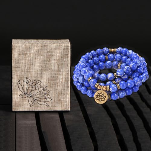 Mala Bead Strand Bracelet, 108 Buddhist Prayer Beads Yoga Meditation Green Malachite Beads Necklace Women man - style: Blue Jasper