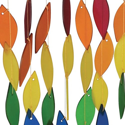 Blue Handworks Rainbow Waterfall Glass and Driftwood Chime, Sandblasted Glass and Found Wood Handcrafted Wind Chime