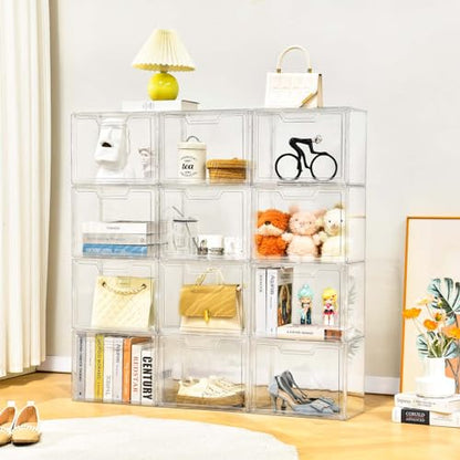 Purse Organizer for Closet,Clear Acrylic Display Case for Handbag Organizer, Purse Storage Box with Magnetic Door, Plastic Storage Bins for Book, Collectibles, Cosmetic (9 Pack)