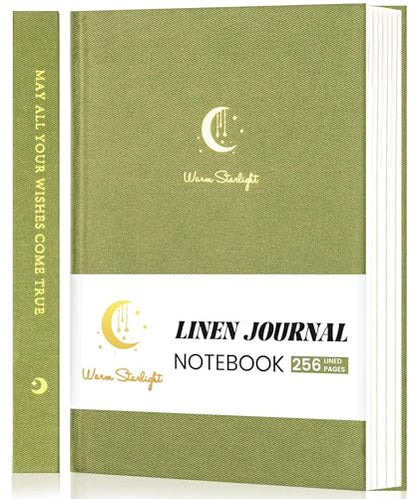 CAGIE Lined Journal Notebook for Women Men, A5 Hardcover Linen Journals for Writing 256 Pages, Aesthetic Womens Diary, Gifts 8.3'' x 5.7'' Light Olive - color: Light Olive