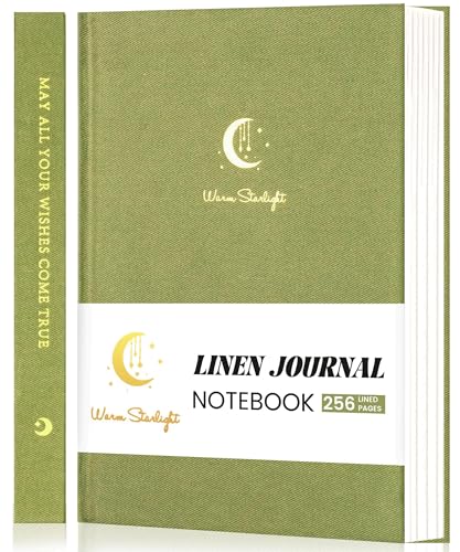 CAGIE Lined Journal Notebook for Women Men, A5 Hardcover Linen Journals for Writing 256 Pages, Aesthetic Womens Diary, Gifts 8.3'' x 5.7'' Light Olive - color: Light Olive