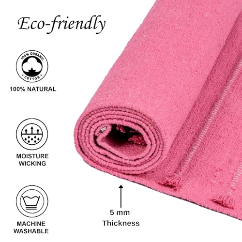 Sivi Herbal Organic Cotton Yoga Mat - Eco-Friendly Hand-Woven Non-Slip Rug - Thick & Comfortable (24”x72”x5mm) for Home Fitness & Yoga - color: Hibiscus
