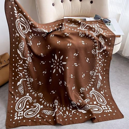 35" Head Scarf Large Square Scarf Like Cotton Hairscarf Fashion Scarves Bandana Night Sleeping Wraps for Women B01 - color: Dark Brown Paisley