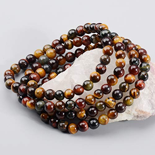 MASSIVE BEADS Handmade Yoga Stretch Elastic Bracelet Natural Stone Crystal Healing Power Energy Gifts for Unisex Adult 4mm 6mm 8mm 10mm - color: 3-Tiger's Eye (Vitality and Abundance), size: 6mm