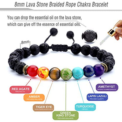 Men Women 8mm Lava Rock Beads Chakra Bracelet Braided Rope Natural Stone Yoga Bracelet Bangle - color: 11-Lava Chakra-21004