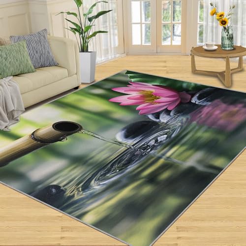 Zen Meditation Rug - 4x5 Rug, Lotus Rugs for Living Room Bedroom, Bamboo Forest and Black Stones Washable Rugs, Non Slip Classroom Carpet, Soft & Low-Pile - color: Pattern#072, size: 4' x 5' (Rectangular)
