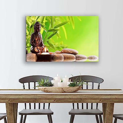 BoxColors Single Panel 20x30 inches Art Canvas Prints stone bamboo candle reflection water buddha meditation relaxing Spa Wall Pictures Framed Home Decor Living Room Bedroom bathroom Office (R2319)