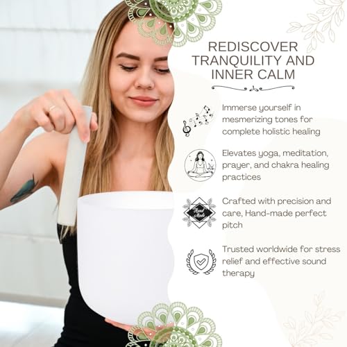 10 Inch 432hz White B Note Crown Chakra Quartz Crystal Singing Bowl, for Healing Mindfulness Meditation Yoga Sound Baths, with Rubber Mallet O-ring - color: White B Note, size: 10 inch