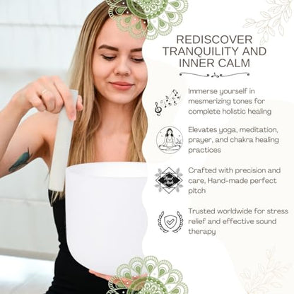 10 Inch 432hz White B Note Crown Chakra Quartz Crystal Singing Bowl, for Healing Mindfulness Meditation Yoga Sound Baths, with Rubber Mallet O-ring - color: White B Note, size: 10 inch