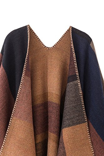 Urban CoCo Women's Color Block Shawl Wrap Open Front Poncho Cape - color: Series 1-khaki