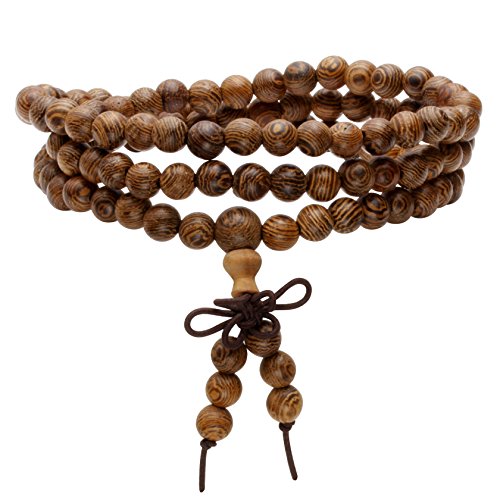 MILAKOO 108 Wood Beads Bracelet/Necklace Mala Prayer Buddha Meditation Link Wrist Bracelet… - style: 6mm