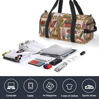 Sleeping Cat Library Bookshelf Large Capacity Portable Fitness Bag, Easy to Carry - color: sleeping cat library bookshelf