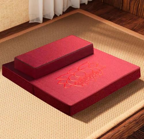 Large Meditation Cushion Mat Set Thick Yoga Mat Bolster Floor Pillows Seating for Adults Upgraded Meditation Accessories(Size:24x24inch,Color:Red) - color: Red, size: 24x24inch