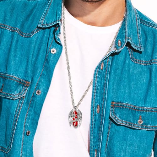 INFUSEU Unique Dragon Necklaces with Healing Crystal Stone for Men Women, Personalized Spiritual Gifts, 24 Inch Chain - color: Red