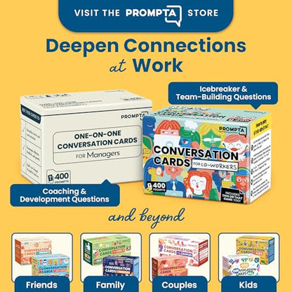 Prompta 400 Conversation Cards for Coworkers – Two Fun Teambuilding Games for Work – 2.5" x 1.75" Icebreaker Question Cards to Get to Know Your Colleagues and Improve Team Dynamics