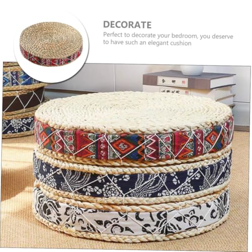 ULTECHNOVO Bohemian Red Woven Meditation Floor Cushion 30cm Diameter X 7cm Height Zafu Japanese Style Straw Sitting Pad for Yoga and Zen Practice