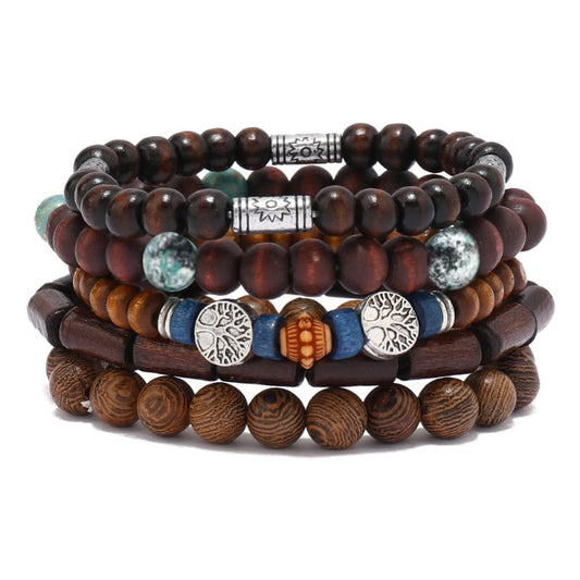 5pcs Wooden Bead Bracelet Set For Men & Women - Funky Style, Father'S Day, Mother'S Day, Christmas, Birthdays, Thanksgiving Beads For Bracelets