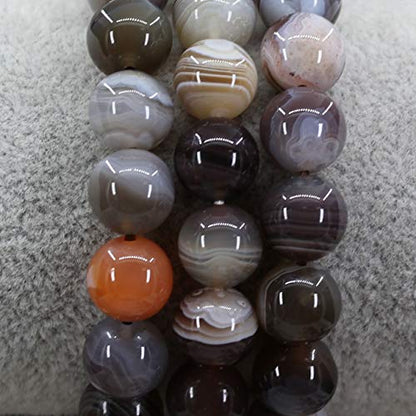 Amandastone Natural Gemstone 10mm Round Beads Stretch Bracelet 7 Inch - color: Botswana Agate
