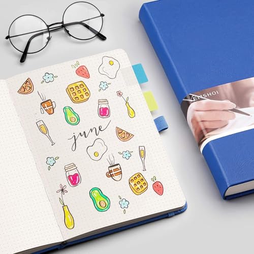 EMSHOI Dotted Journal Notebook, 256 Pages, 120 GSM Thick Paper, A5 Small 5.75"x8.38", PU Leather Hardcover, 5mm Dot Grid Notebook for Journaling, Planning, Drawing, Writing, Blue - color: Blue, size: A5-Dotted