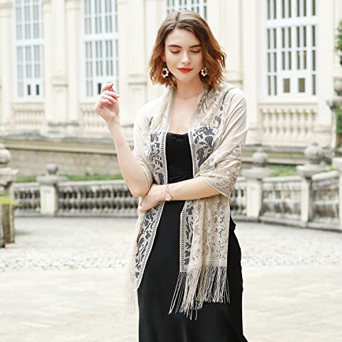 RIIQIICHY Shawls and Wraps for Evening Dresses Scarfs for Women Pashmina Wedding Formal Shawl - color: Beige-1