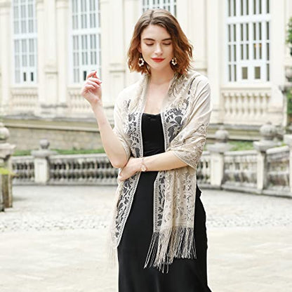 RIIQIICHY Shawls and Wraps for Evening Dresses Scarfs for Women Pashmina Wedding Formal Shawl - color: Beige-1