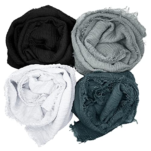 MANSHU 4PCS Women Soft Cotton Scarf Shawl Long, Wrap, Big Head Scarf B.