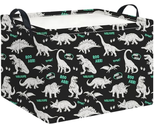Rectangle Storage Basket with Handles,Collapsible Storage Bin,Books Box,Gift Basket(Green Word Dinosaur) - color: Green Word Dinosaur