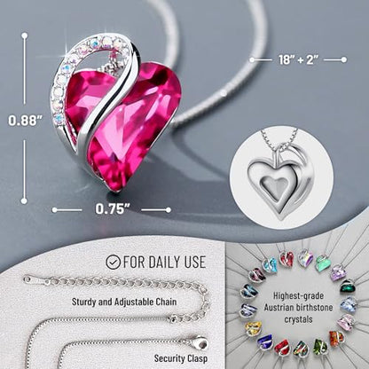 Leafael Gift Necklaces for Women, Infinity Love Birthstone Heart Crystal Pendant, Birthday Anniversary Jewelry for Wife, Mom, and Her, Silver Plated, 18" + 2" Adjustable Chain - color: 10b-October-Tourmaline Pink
