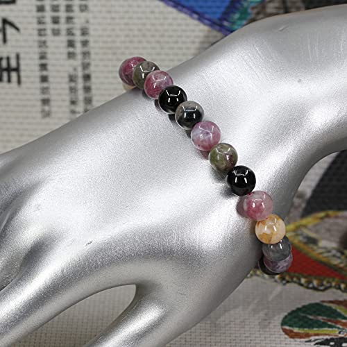 Keleny Gem Semi Precious Gemstones 8mm Natural Stone Round Beads Crystal Stretch Bracelets 7 Inch Unisex - color: Multicolor Tourmaline