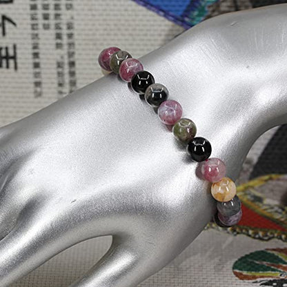Keleny Gem Semi Precious Gemstones 8mm Natural Stone Round Beads Crystal Stretch Bracelets 7 Inch Unisex - color: Multicolor Tourmaline