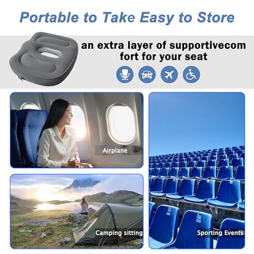 Sondor Travel Cushion,Air Seat Cushion,Evolution Cushion Portable & Lightweight Inflatable Seat Cushion - Ideal for Airplane Chairs, School Bleachers, Stadium Seats, and Wheelchairs (Gray) - color: Gray