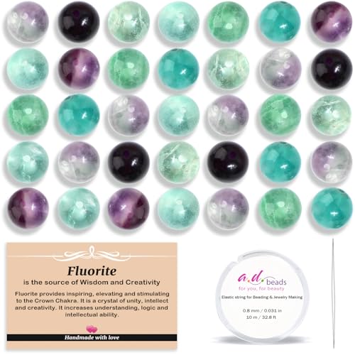 AD Beads 200pcs 4mm Natural Fluorite Round Beads, Healing Energy Gemstone DIY Jewelry Kit with Elastic Cord and Needle - color: Fluorite, size: 4mm-200pcs