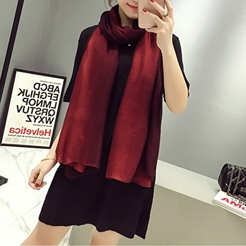 Cotton Silk Scarf Elegant Soft Wraps Color Shade Scarves for Women - color: Wine Red