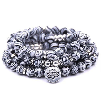 108 Mala Beads Bracelet Necklace - Gemstone Prayer Beads with Lotus Charm for Meditation & Yoga - style: Spiderweb Jasper