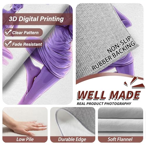 Yoga Poses 8x8 Area Rug - Washable & Non Slip 8' Square Silhouette Rugs, Soft Low Pile Large Accent Carpet - Zen Meditation Rug for Living Room, Bedroom, Dining Room, Office, Home Decor - Soft Purple