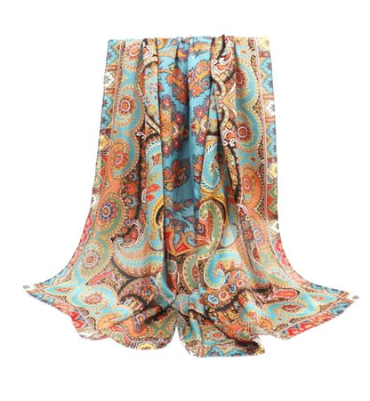 ANDANTINO 100% Silk Scarf 43" Large Square Lightweight Headscarf& Shawl–Women Hair Wraps-With Gift Packed - color: Paisley-blue