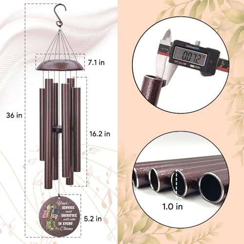 36inch Personalized Wind Chimes, Memorial Wind Chimes for US Veteran, Wind Chime for Loss of Loved Dad, Sympathy Memorial Gifts, Thank You Veteran Solider, Outdoor Decor (Produced in USA)