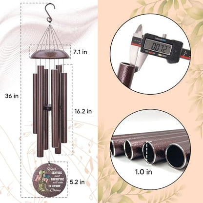 36inch Personalized Wind Chimes, Memorial Wind Chimes for US Veteran, Wind Chime for Loss of Loved Dad, Sympathy Memorial Gifts, Thank You Veteran Solider, Outdoor Decor (Produced in USA)