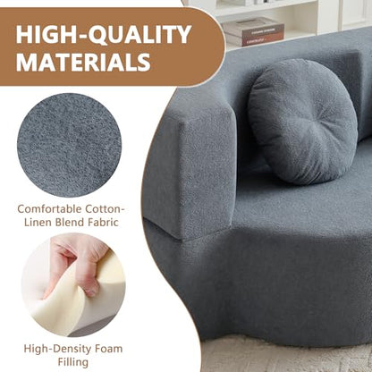 2-in-1 Folding Sofa Bed with Pillow, No Assembly Futon Twin Size Sofa Bed, Breathable Linen-Cotton Convertible Couch Bed for Living Room and Guest Room, 75.5 Inch,Grey - color: Grey-75.55", size: 2 seat