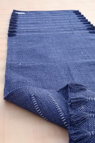 Jaipur Art & Rugs Cotton Yoga Rug - Eco-Friendly Hand-Woven Thick Mat (24”x72”x5mm) for Everyday Fitness at Home - Comfortable & Extra-Long - color: Navy Blue