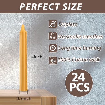 24 Pack Golden Spell Chime Candles – Premium Mini Unscented Taper Candles for Rituals, Prayer, Meditation, Altar, Spells – 4" Tall – Ideal for Witches & Spiritual Practices - color: Golden