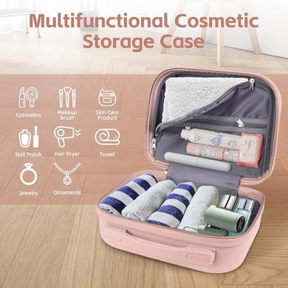 Portable Makeup Case 14inch Cosmetic Case Travel Toiletry Hand Luggage Carrying Case - color: PINK