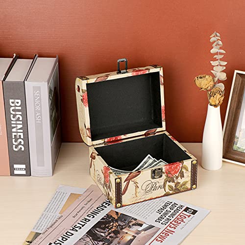 Decorative Treasure Chest Box, Wooden + PU Leather Storage Box for Jewelry Trinkets, Keepsakes box for Girls Women Gifts (Bird + Flower Pattern)