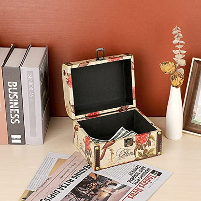 Decorative Treasure Chest Box, Wooden + PU Leather Storage Box for Jewelry Trinkets, Keepsakes box for Girls Women Gifts (Bird + Flower Pattern)