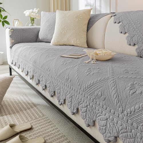 Cotton Quilted Dog Couch Cover for Sofa Farmhouse Rustic Embroidery Sectional Couch Cover Soft Anti-Slip Sofa Slipcover Furniture Protector for Kids, Pets (Grey,28"x35") - color: Grey, size: 28"x35"/Armrest or Backrest Cover
