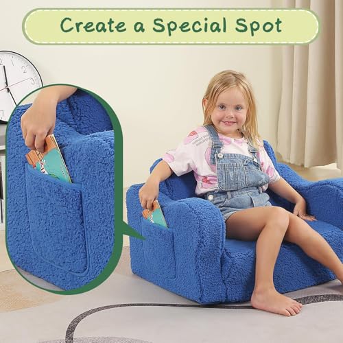 MOMCAYWEX Kids Sofa, 2-in-1 Flip-Out Foam Couch with Soft Sherpa Cover, Cozy Play Lounge Chair, Sky Blue - color: Sky Blue, size: Medium