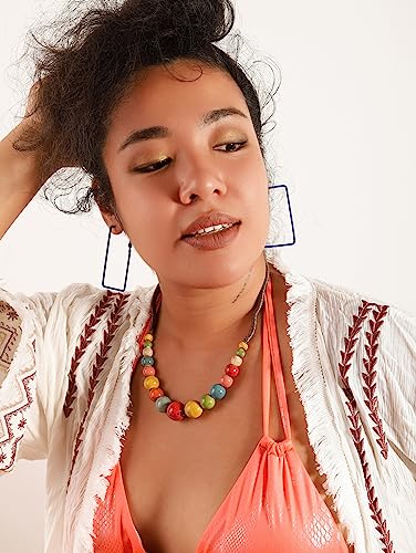 MINACHI Hippie Boho Colorful Ceramic Round Beads Strand Necklace, Bohemian Fashion Statement Jewelry Gift for Women - color: S01