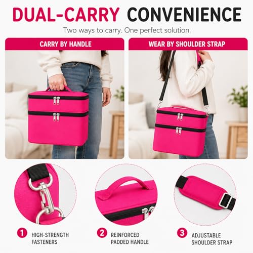 Bevegekos Carrying Storage Travel Bag for Toniebox 2 Starter Set, for 25+ Tonie Figures, Charging Station & Headphone, Case Only (Large, Rosy Red) - color: Rosy Red